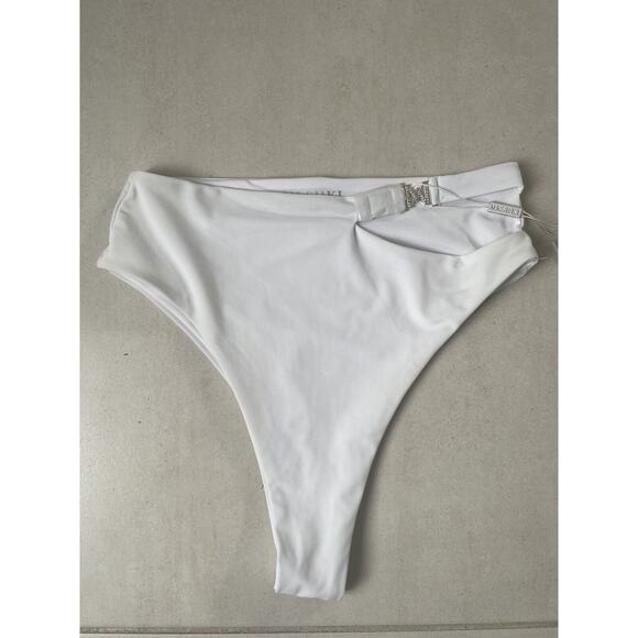 Meshki Swim Bikini Bottom High Waist Cut Out Logo Maleah Swimwear - Picture 1 of 7